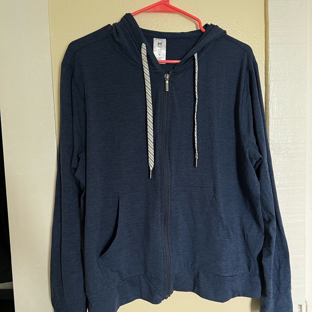 Navy Blue Zip Up Sweater with Relaxed Fit and Long Sleeves